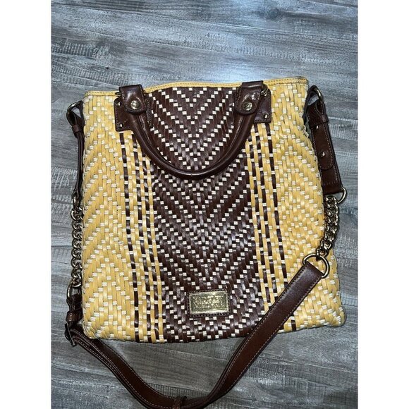 Badgley Mishka Plaid Crossbody Bag Medium Size Gold Hardware Leather Bag